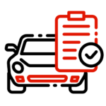 A Red Line Icon Depicting A Clipboard, Symbolizing Organization And Task Management In A Minimalist Design.