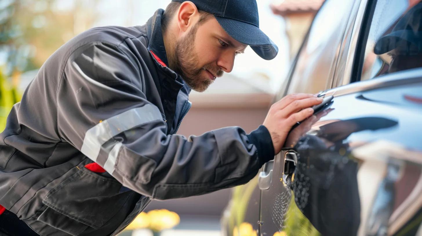 Mobile dent repair technician performing paintless dent repair on a car in Contra Costa County
