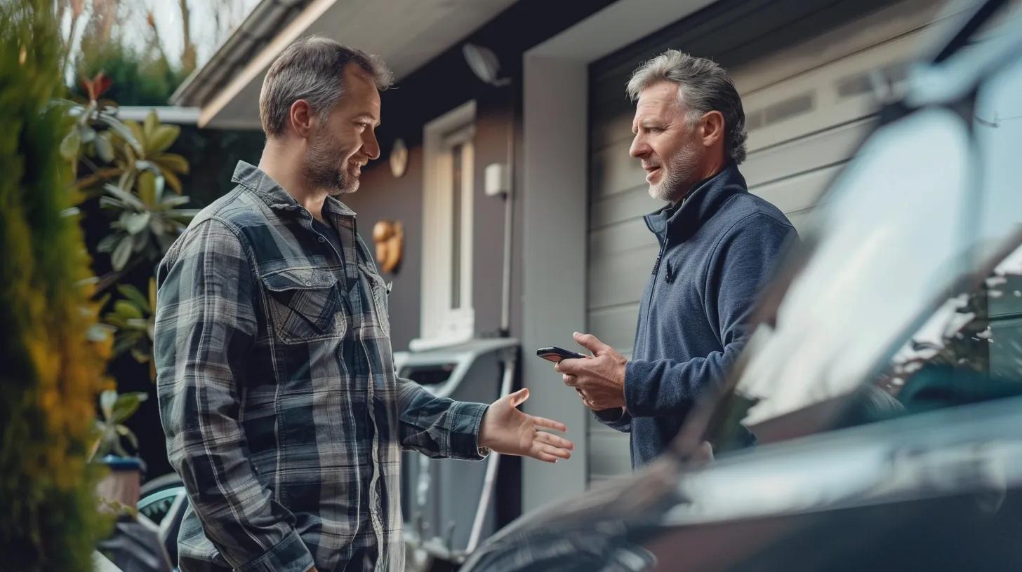 Cost of Paintless Dent Repair in Contra Costa 1 Customer Discussing Mobile Dent Repair With Technician At Home