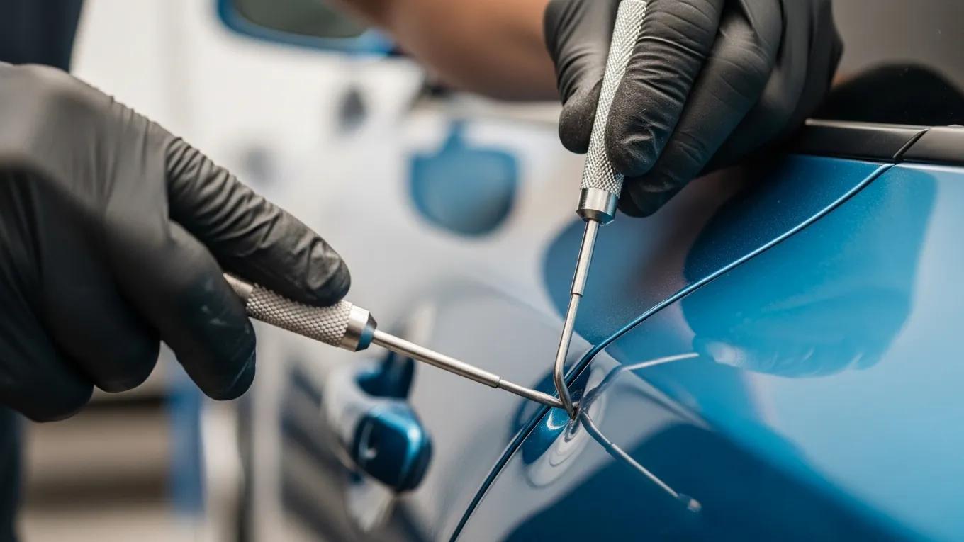 Door Ding Repair: Fast Mobile Paintless Fixes 1 Close-Up Of Specialized Tools Used In Paintless Dent Repair Process