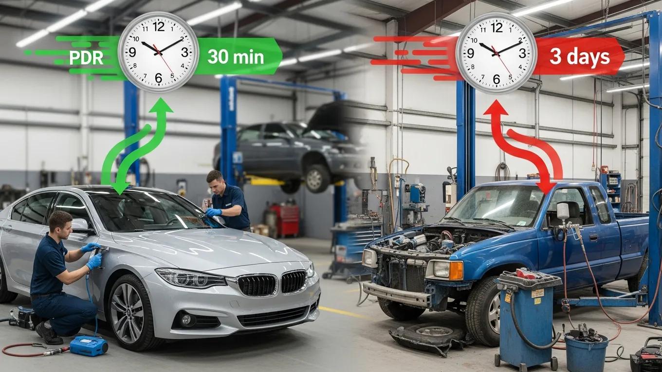 Illustration Of Repair Time Impact On Costs For Paintless Dent Repair Versus Traditional Methods