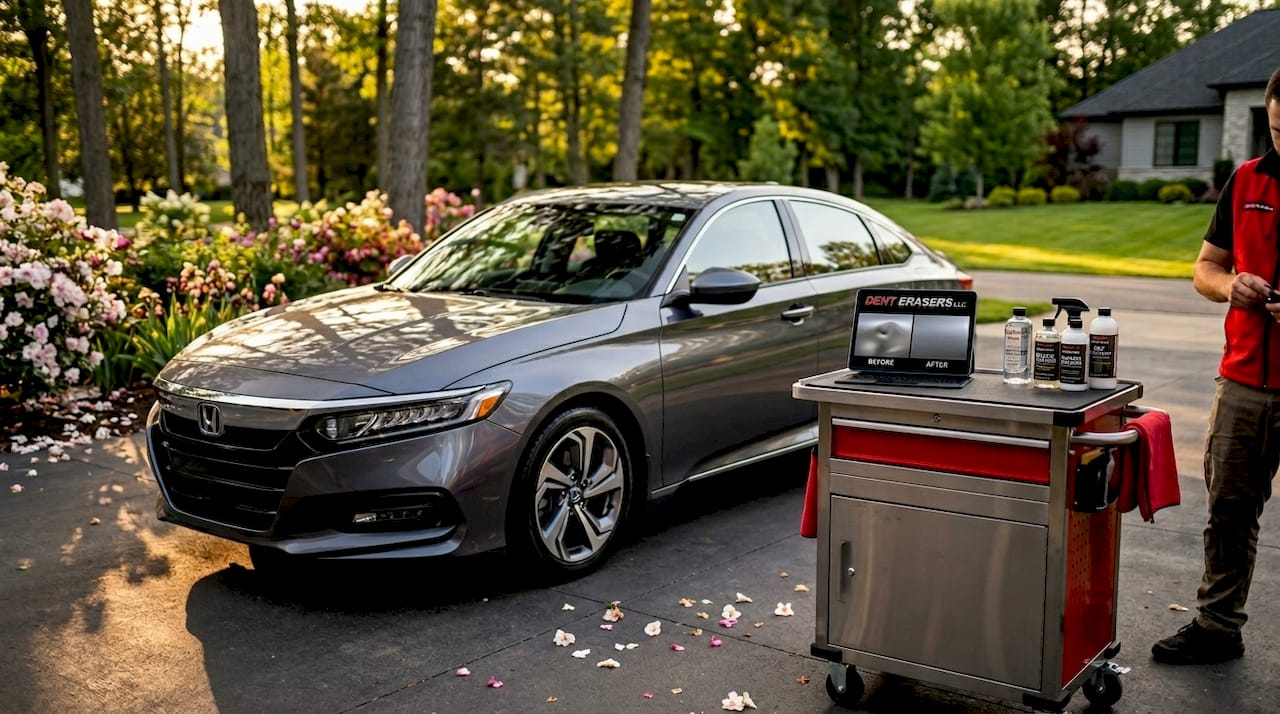 Protected car exterior in driveway
