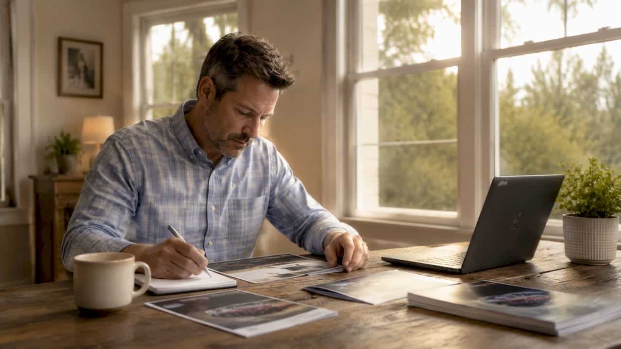 Man reviewing dent repair cost guide at home