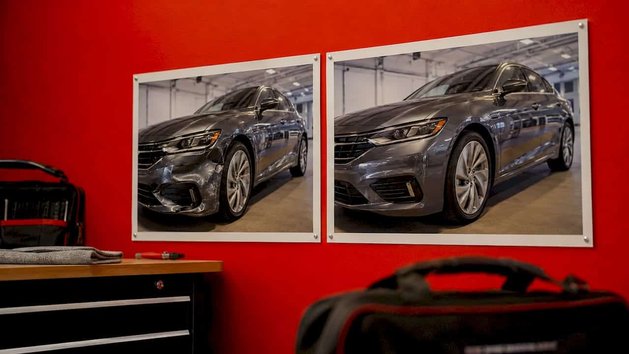 Before and after car collision repair photos