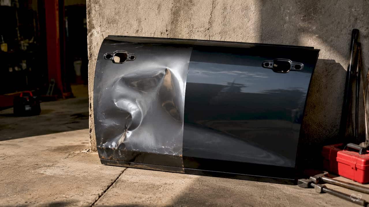 Before And After Image Of Dented Car Paint Repair