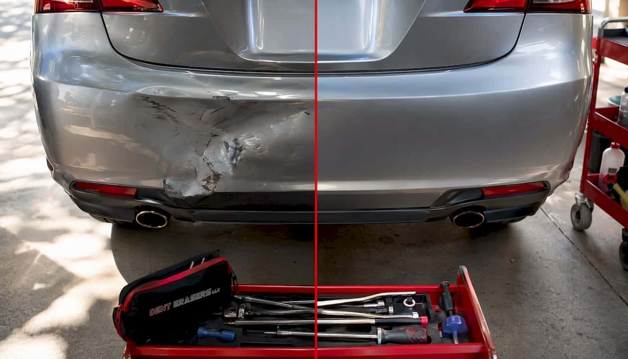 Before and after car hood repair comparison