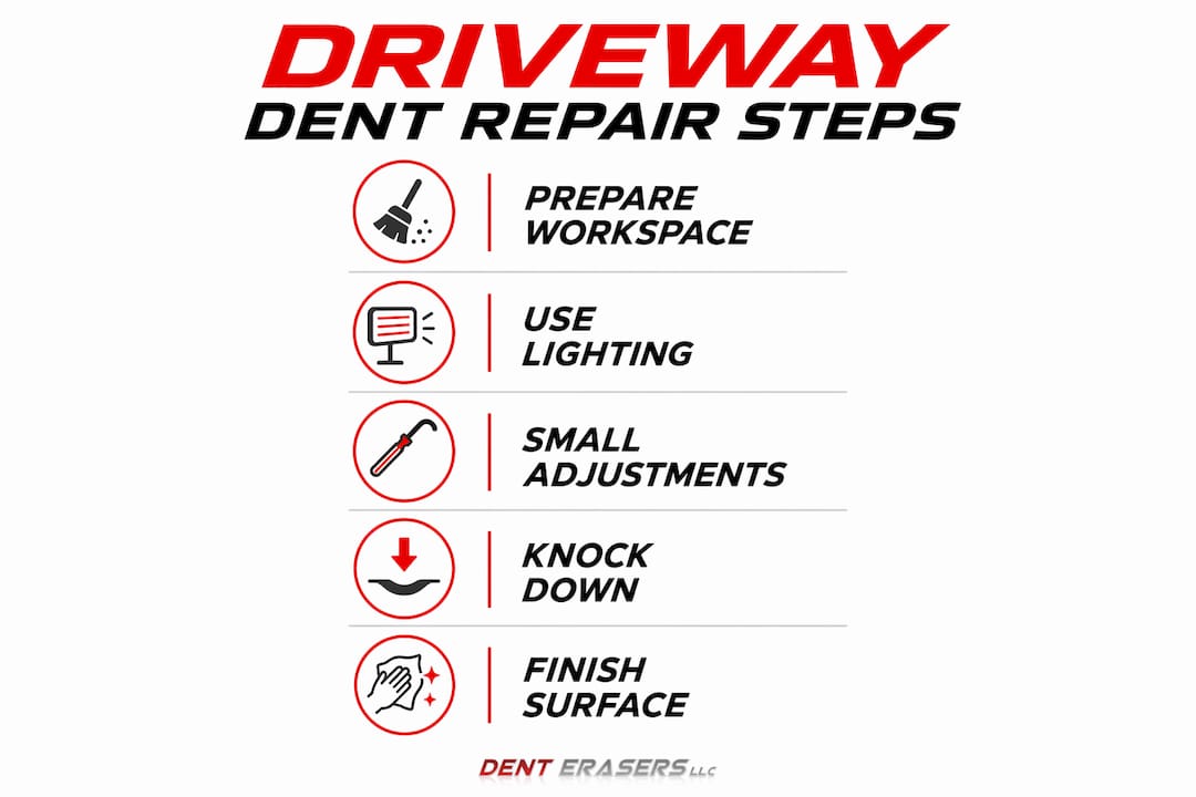 Home Driveway Dent Repair Setup: 2026 DIY Guide 2 Step-By-Step Infographic For Driveway Dent Repair Process