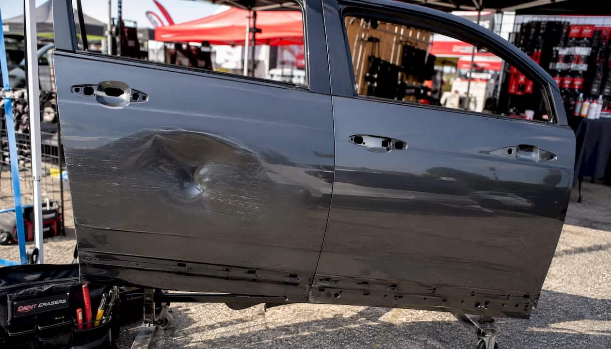Car door before and after dent repair
