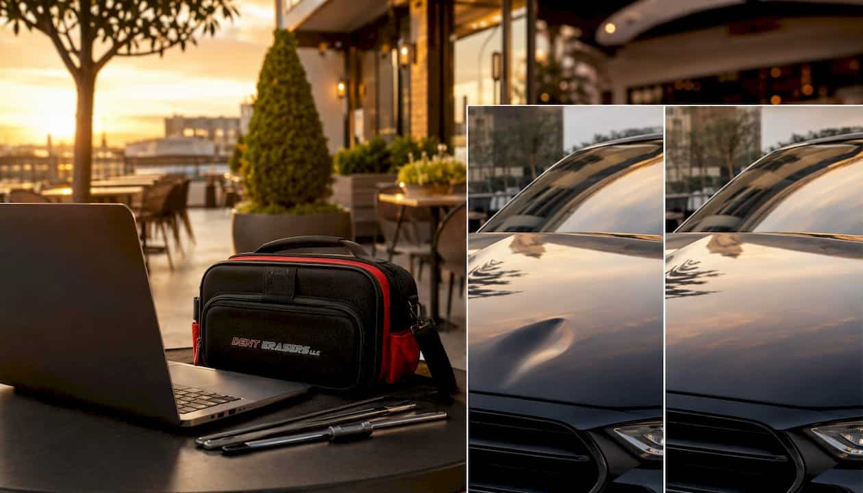 Before and after luxury car dent repair