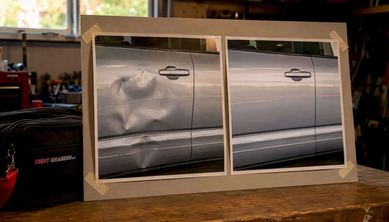 Before and after vehicle dent repair photos