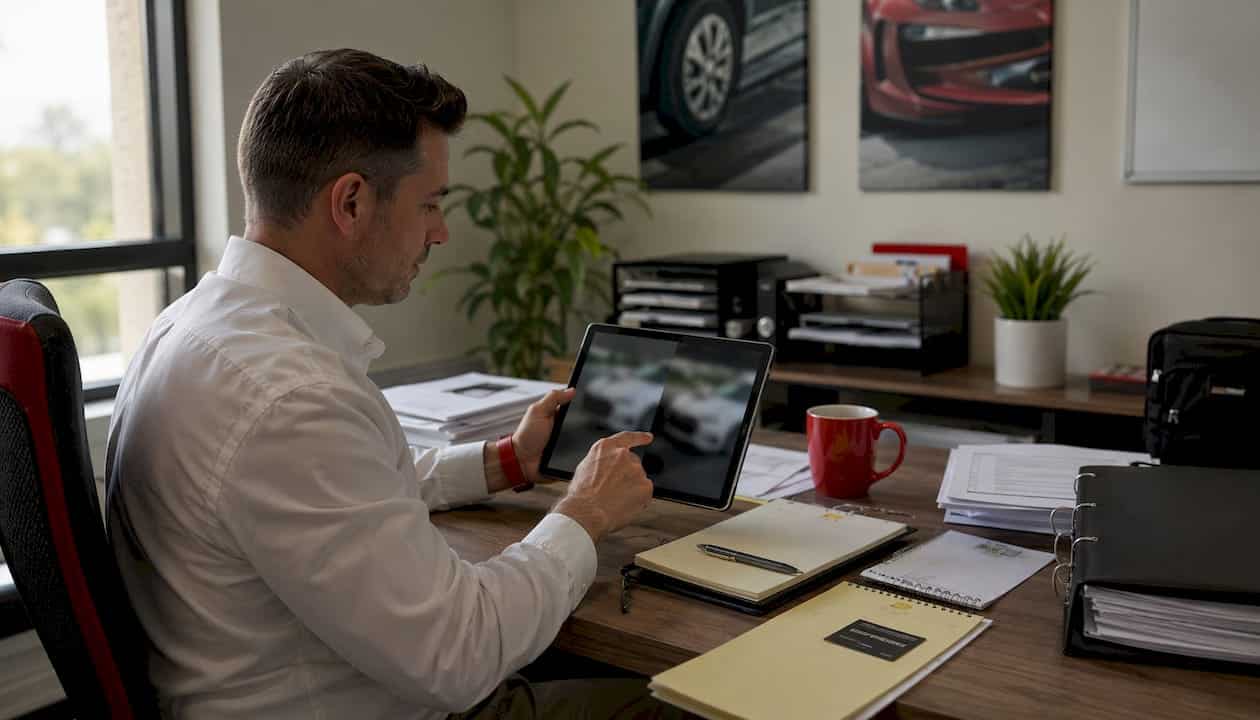 San Pablo 72 Fleet Manager Reviewing Vehicle Repair Photos