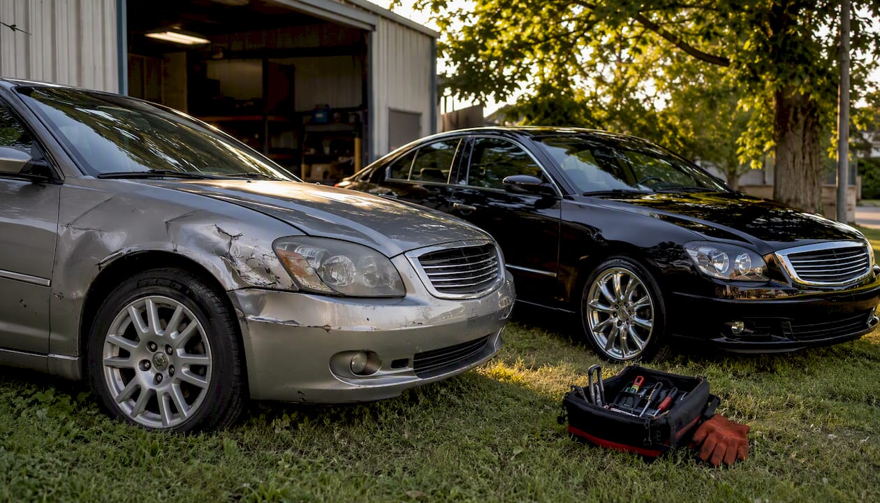 Before and after vehicle collision repair