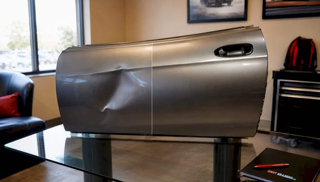 Before and after luxury car paint repair panel