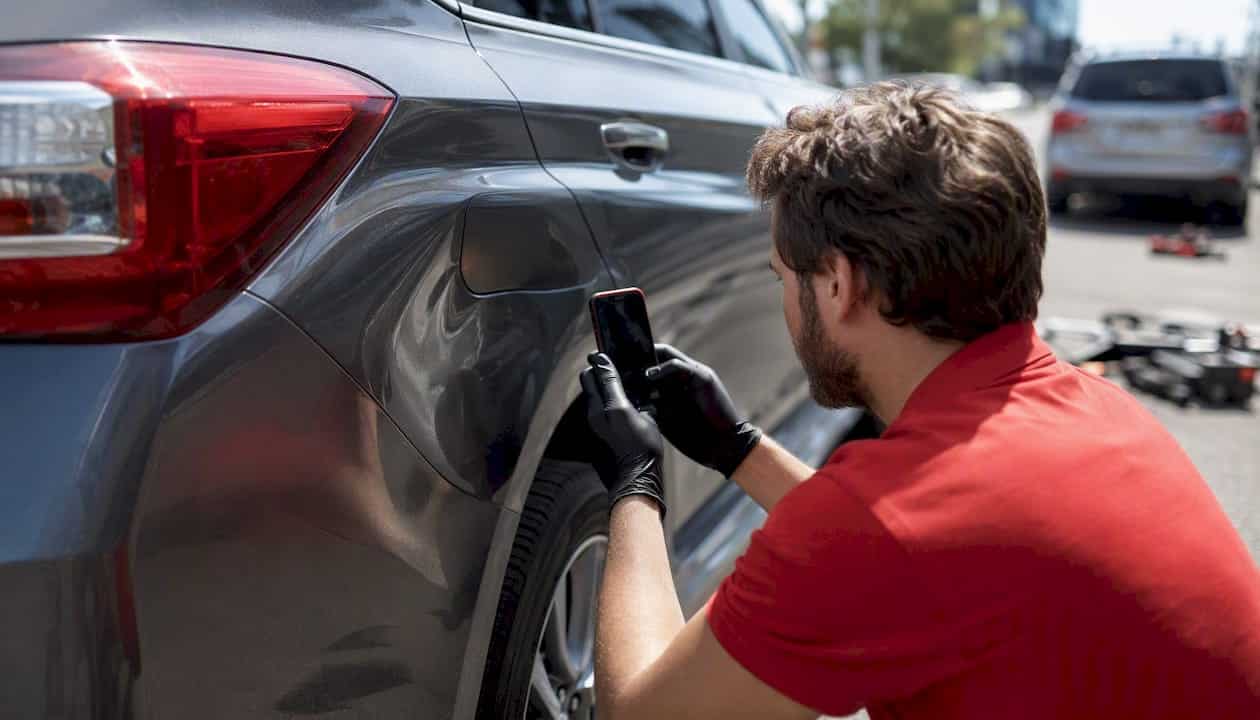 Taking timestamped dent photos on vehicle panel