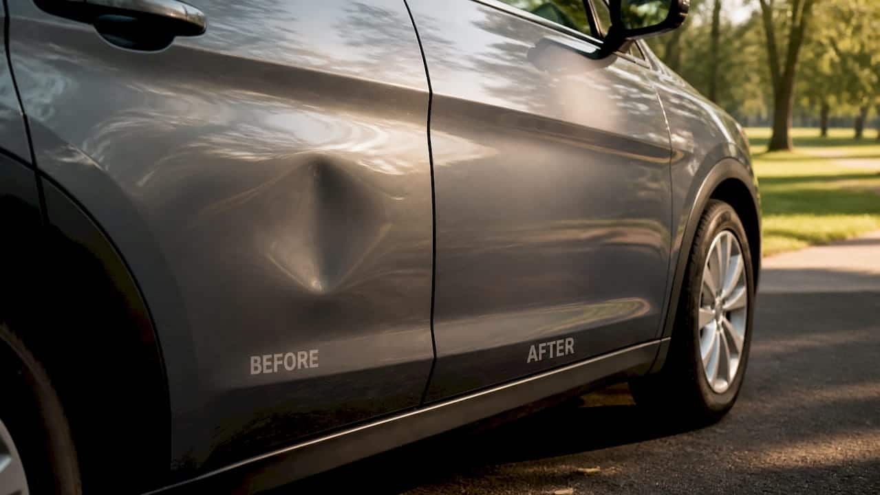 Car Repair Without a Rental: 9 Ways for Car Owners 2 Before And After Mobile Dent Repair On Car Panel