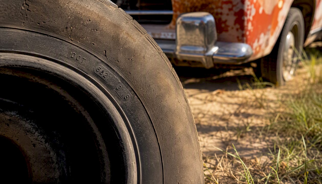 Your Complete Prestige Vehicle Care Checklist 2 Close-Up Of Vintage Car Tire Sidewall