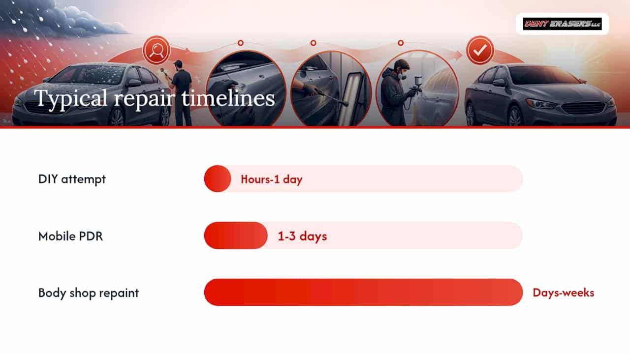 Dents in Car from Hail: What to Do Next 2 Chart Comparing Hail Dent Repair Timelines And Factors