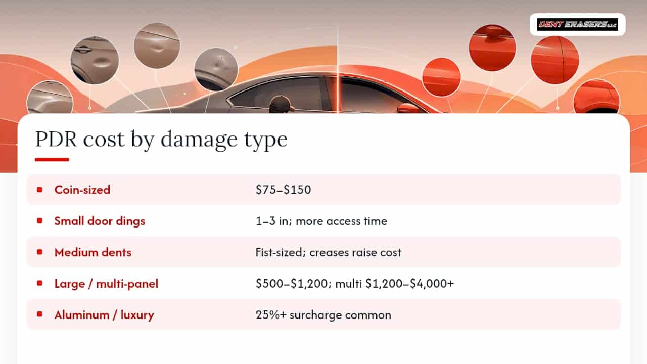 What Does Paintless Dent Repair Cost in 2026? 1 Diagram Of Pdr Costs By Dent Size And Type