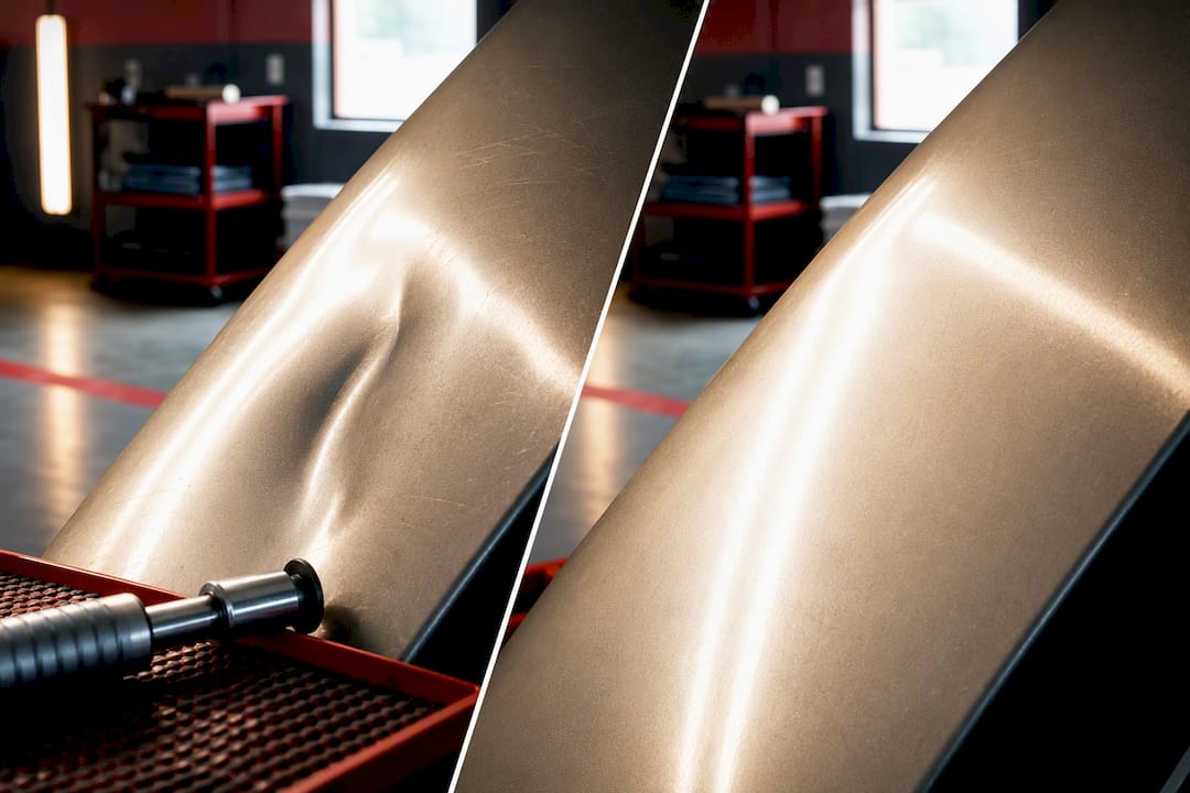 Aluminum panel before and after PDR