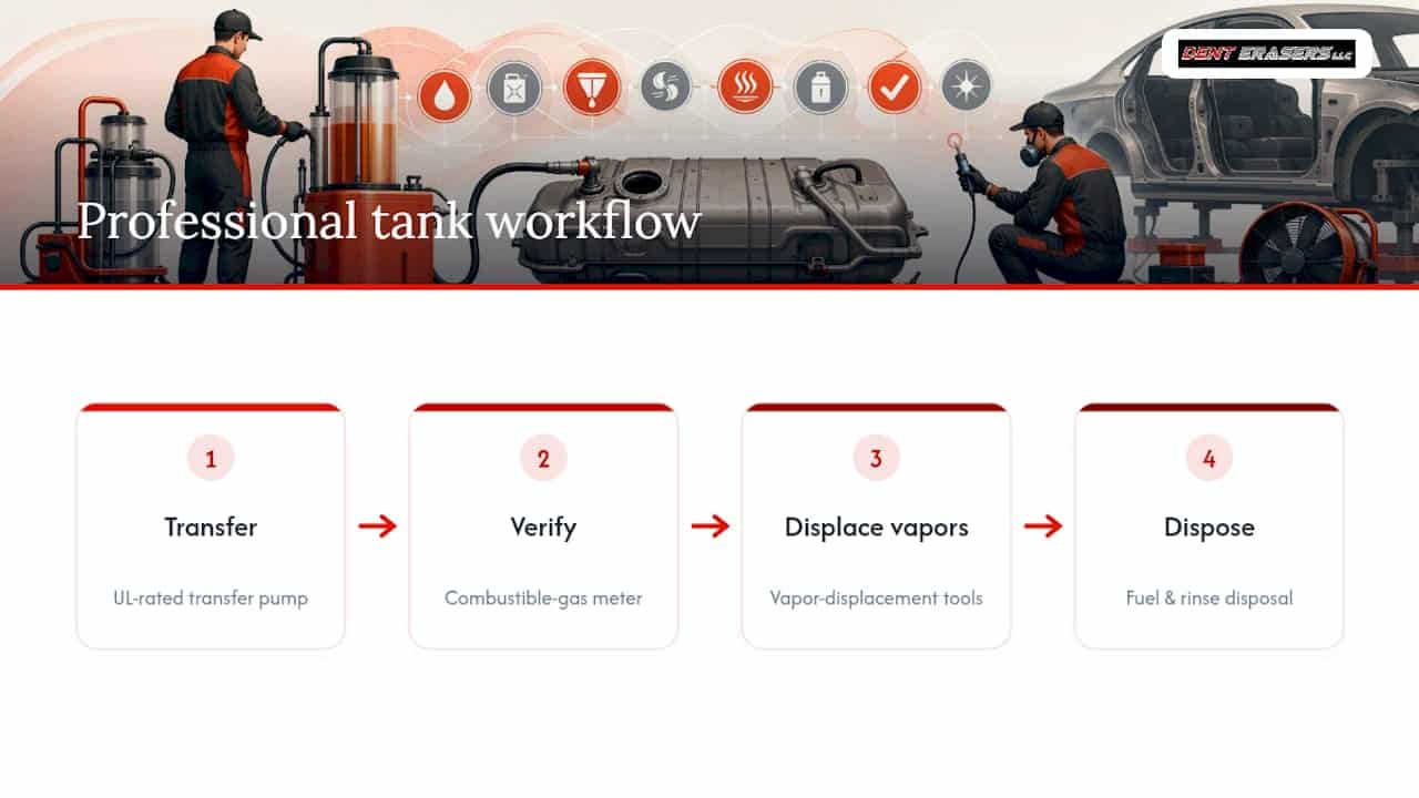 8 Steps to Drain a Fuel Tank Before PDR and Confirm Vapor Free 2 Professional Fuel Tank Safety Equipment Workflow