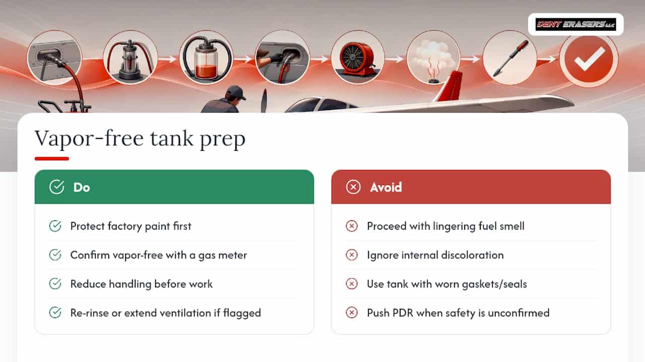 8 Steps to Drain a Fuel Tank Before PDR and Confirm Vapor Free 1 Technician Notes On Vapor-Free Tank Prep For Pdr — Overview Diagram