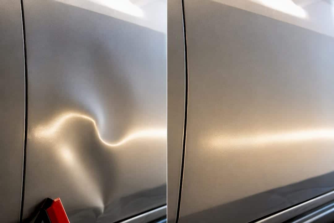 Large dent before and after repair
