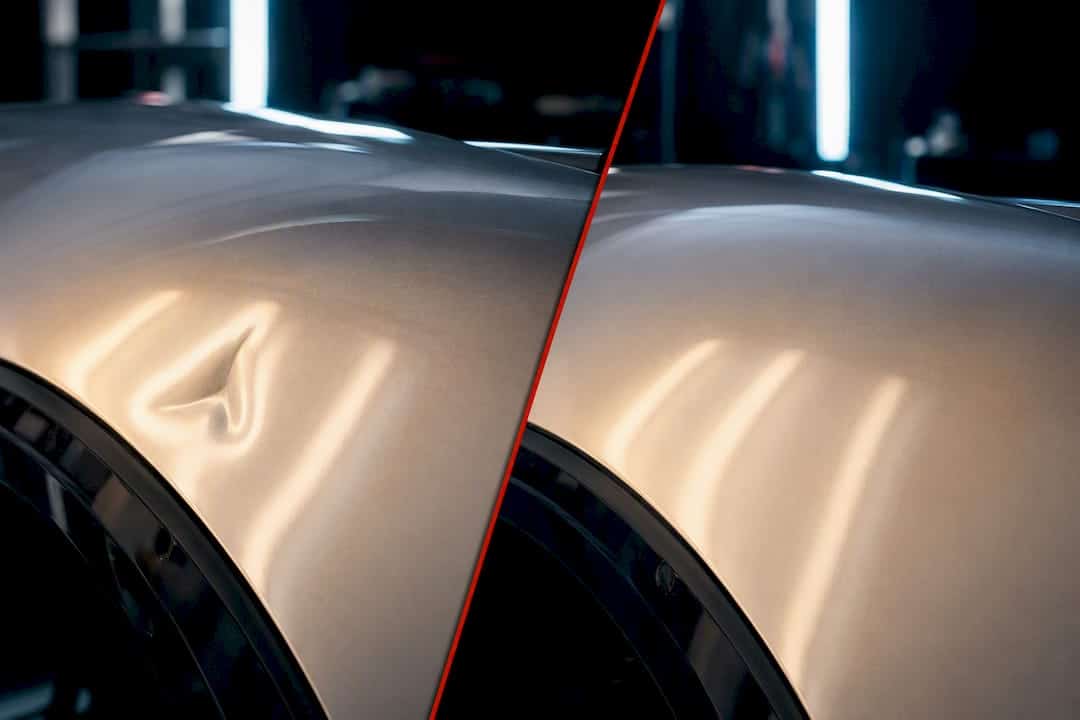 Before-and-after dent repair panel details