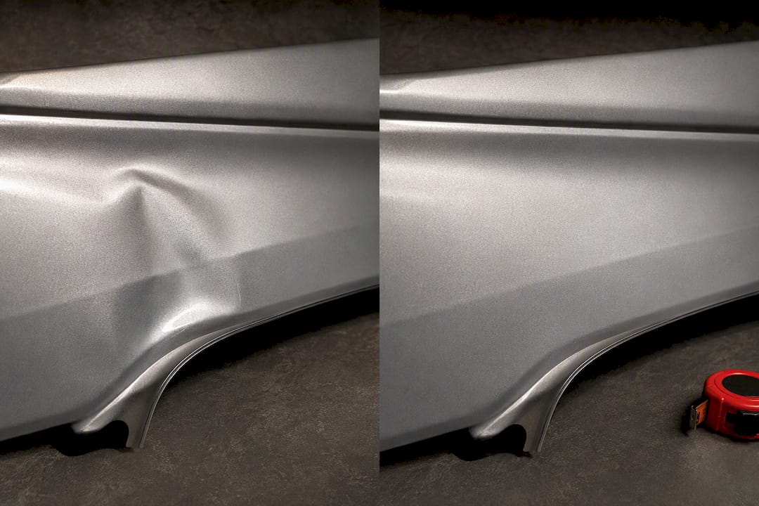 Library before-and-after view of cart dent