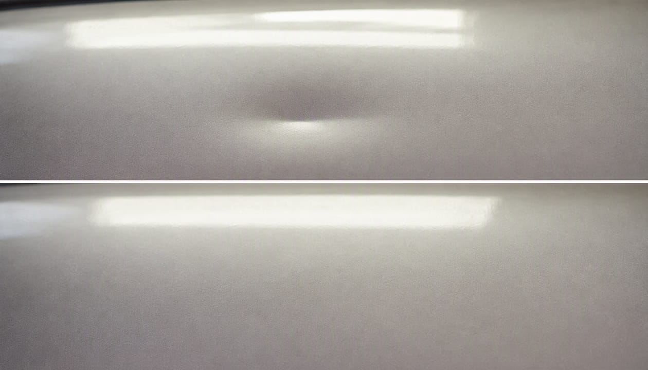Car Owners: PDR Size Limits and the Five-Factor Check Technicians Use 1 Broad Shallow Dent Before-And-After Panel