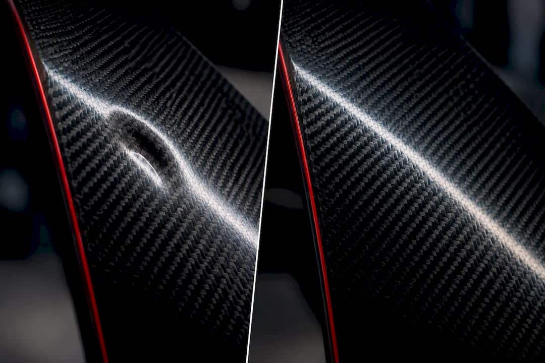 Richmond 72 Carbon Fiber Panel Before-And-After Repair Detail