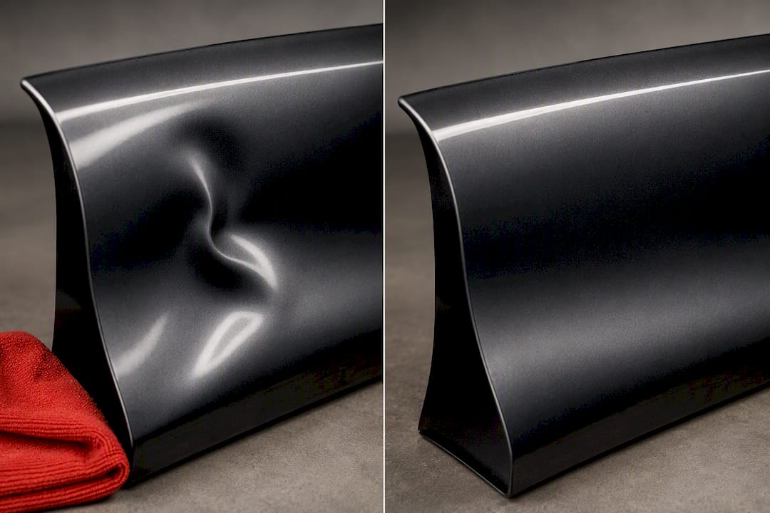 Before-and-after collision panel repair detail