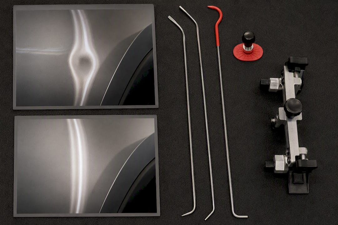 $50–$150 Mobile PDR Small Dent Repair Cost, Same Day Quotes 1 Pdr Rods Beside Dent Repair Comparison Images