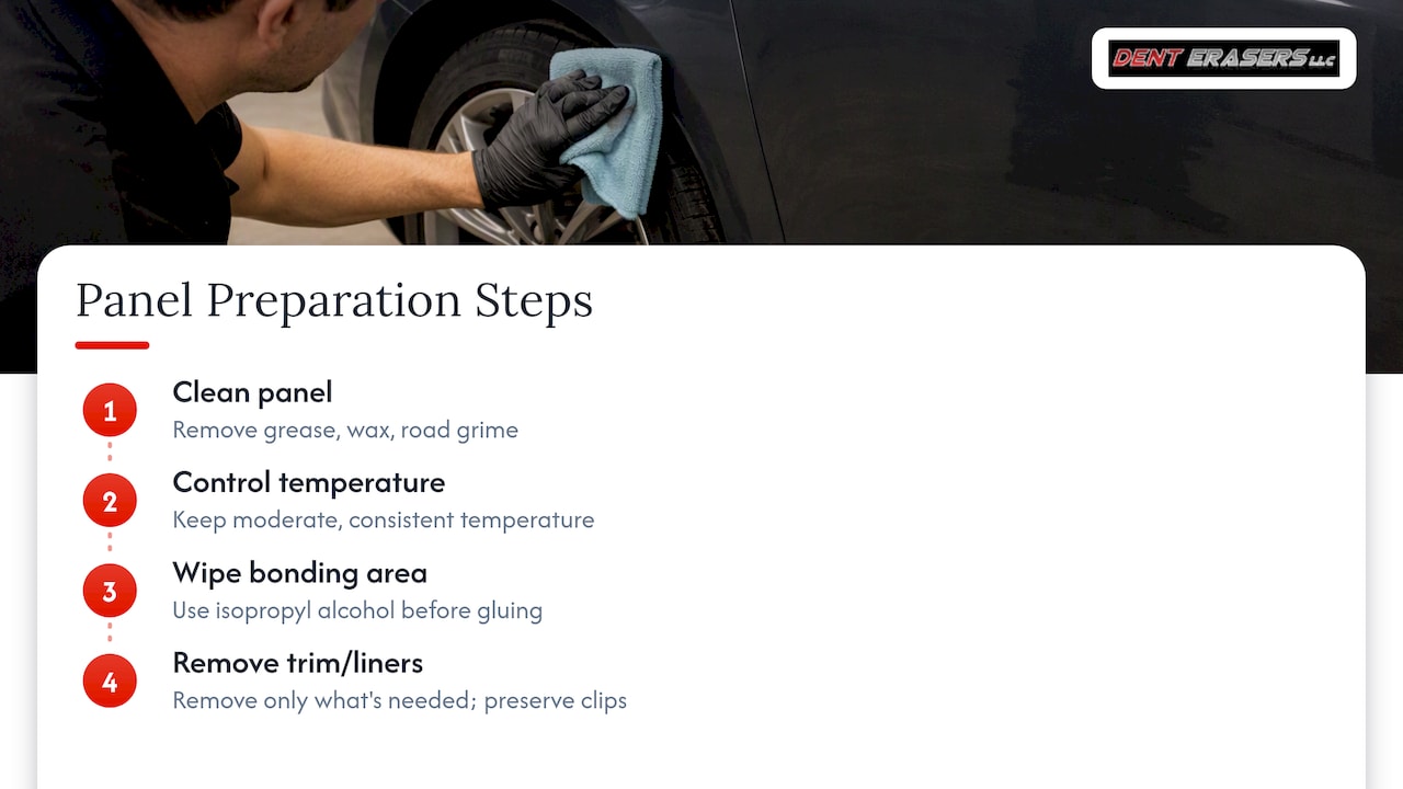 Under 1 Hour: Technician's Paintless Dent Repair Process for Car Owners 2 Paintless Dent Repair Panel Preparation Steps