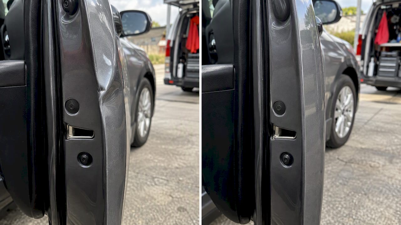 Door-edge dent before-and-after repair