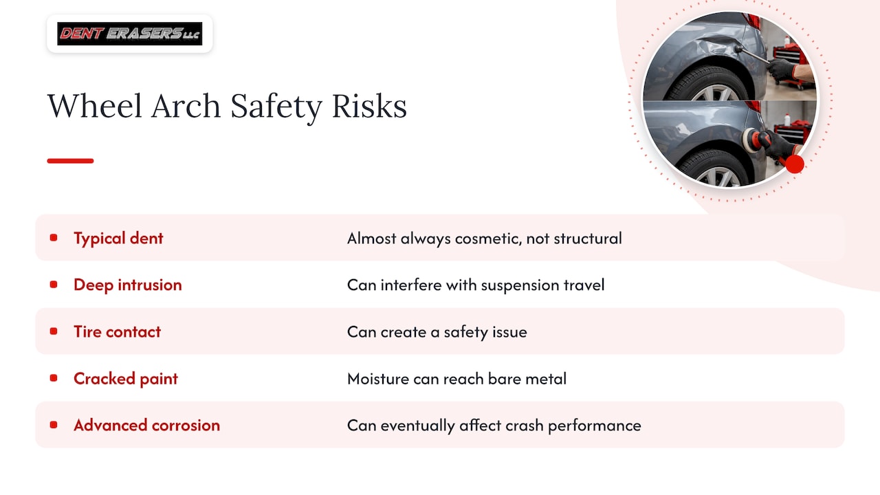 Wheel Arch Dent Repair: 3 Checks Before Choosing PDR 1 Does Repairing A Wheel Arch Dent Affect Safety Or Structure? — Overview Diagram