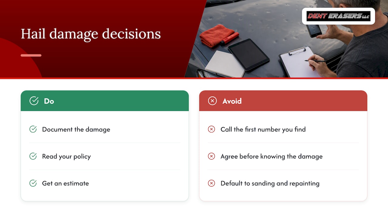 Hail Damage Checklist for Your Car: Inspect, Document, Decide 2 Our Perspective: What 27 Years Of Dents Teaches You — Overview Diagram