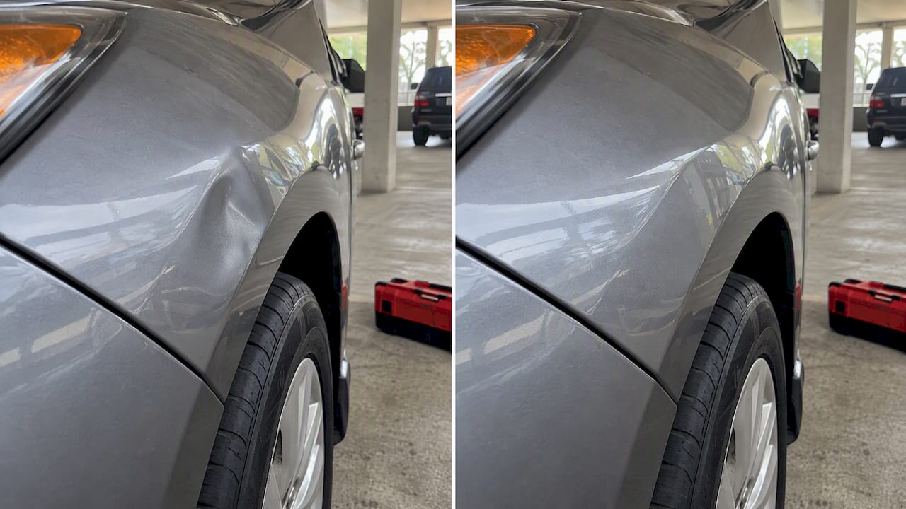 Service 63 Workplace Front Fender Dent Repair Before And After