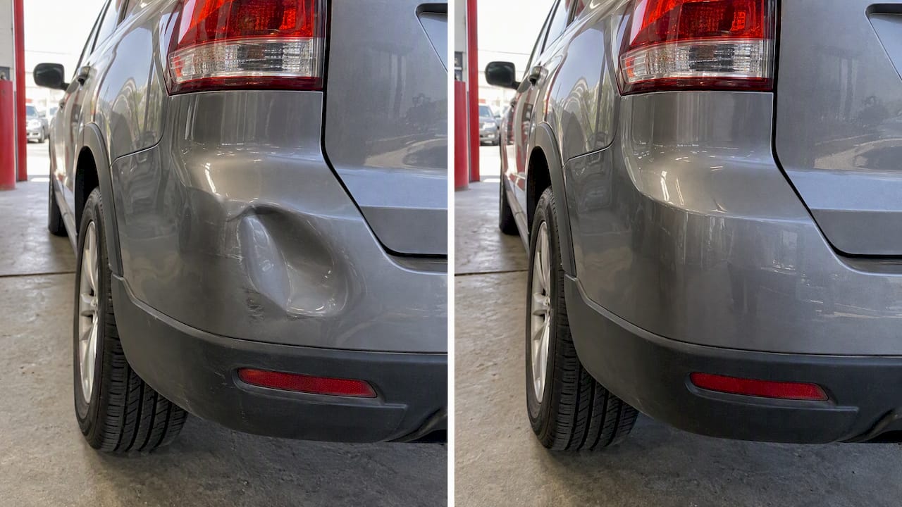 Lease return dent before-and-after repair comparison