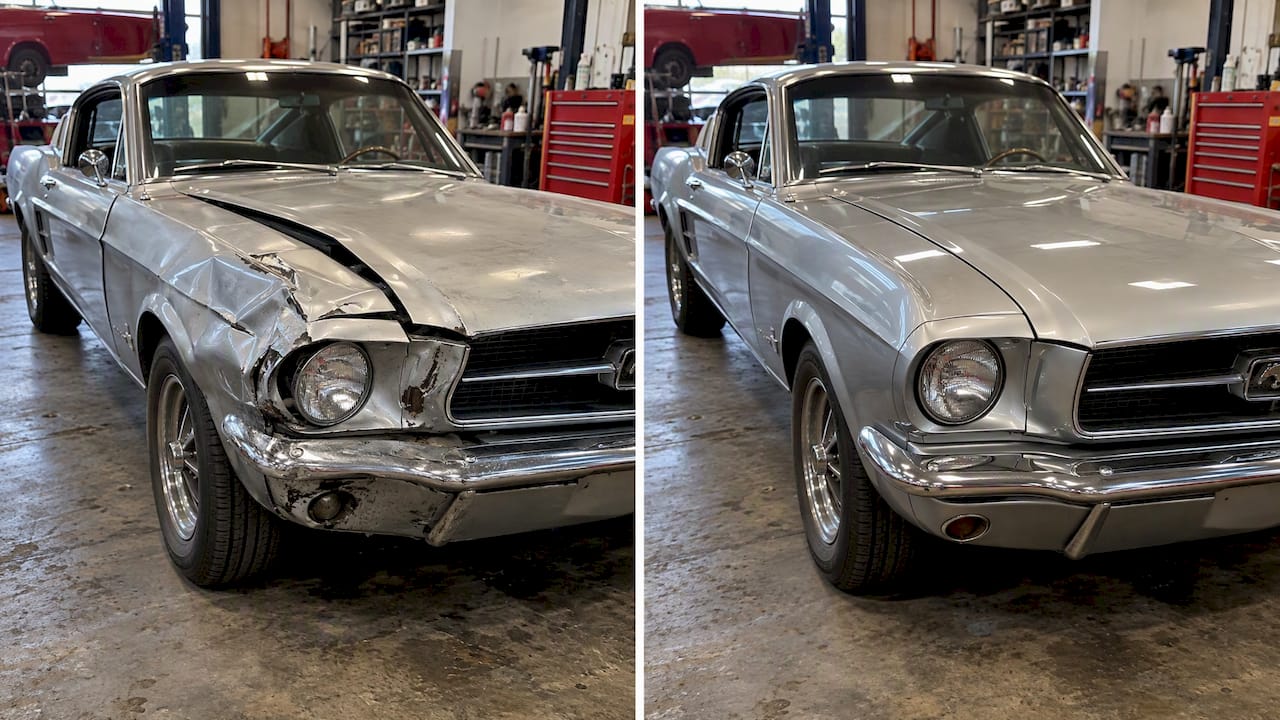 Classic car collision repair before and after
