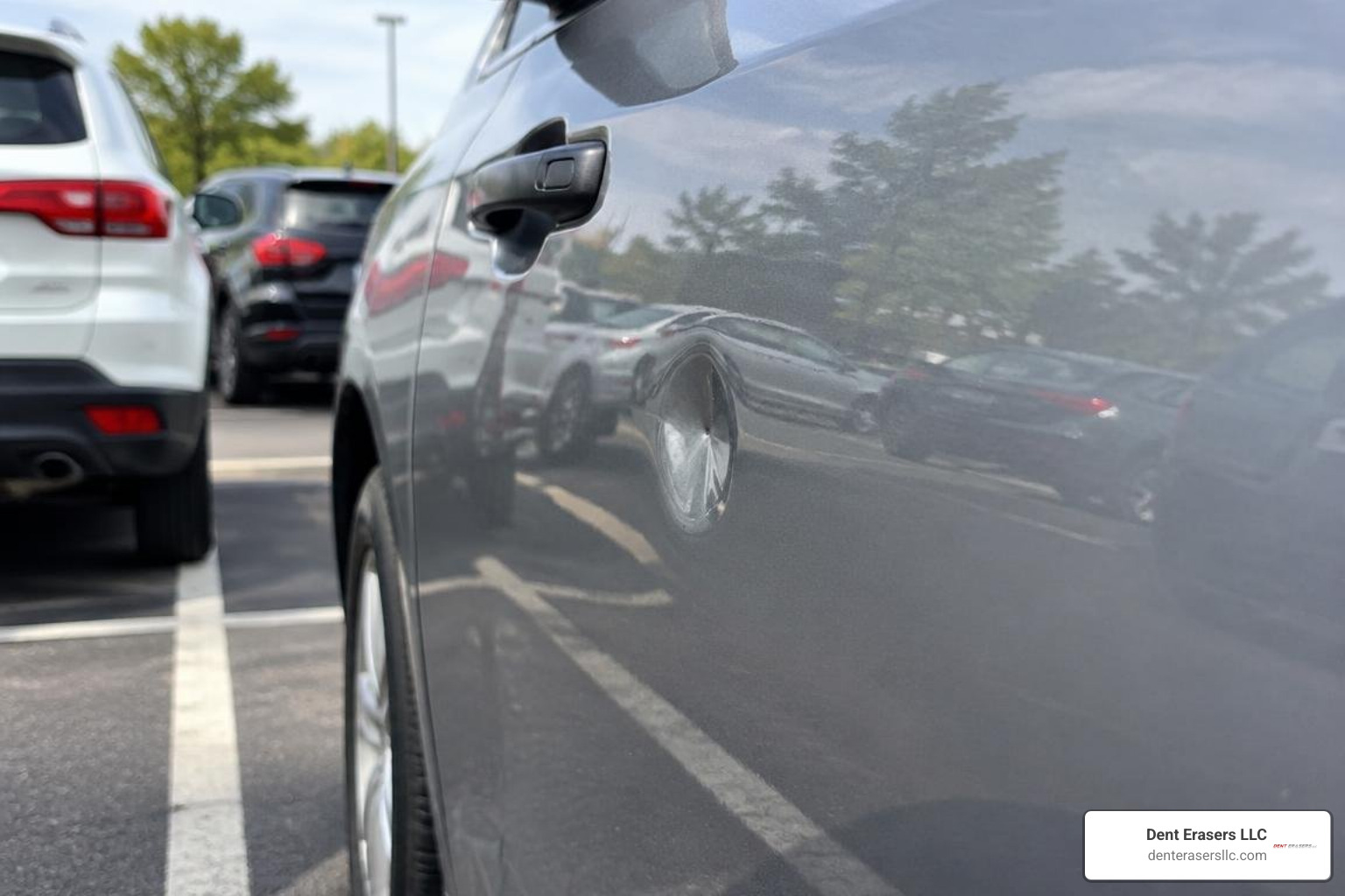 Service 64 Small Door Ding On A Car In A Parking Lot